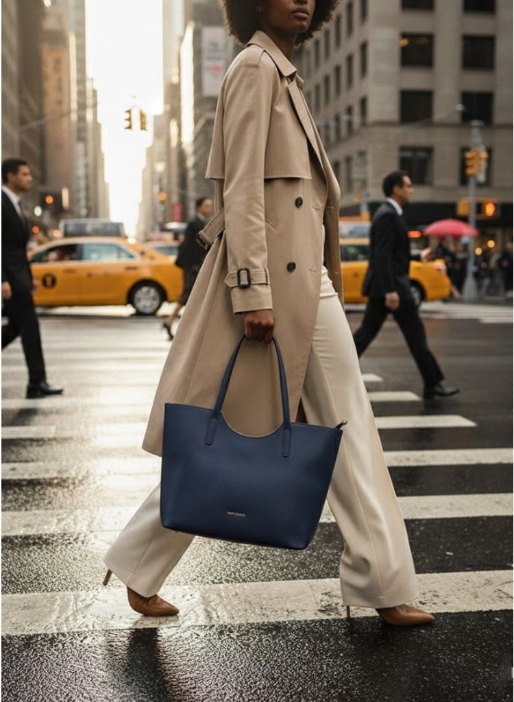 FUMES Women’s Structured Tote Handbag – Premium Textured Leather Finish, Dual Top Handle, Everyday Office & Casual Bag(Blue) - Image 5